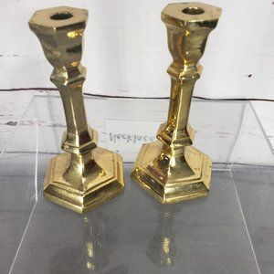 Lovely Antique Solid Brass Candle Sticks Pair! Made in India Brass Candle Sticks